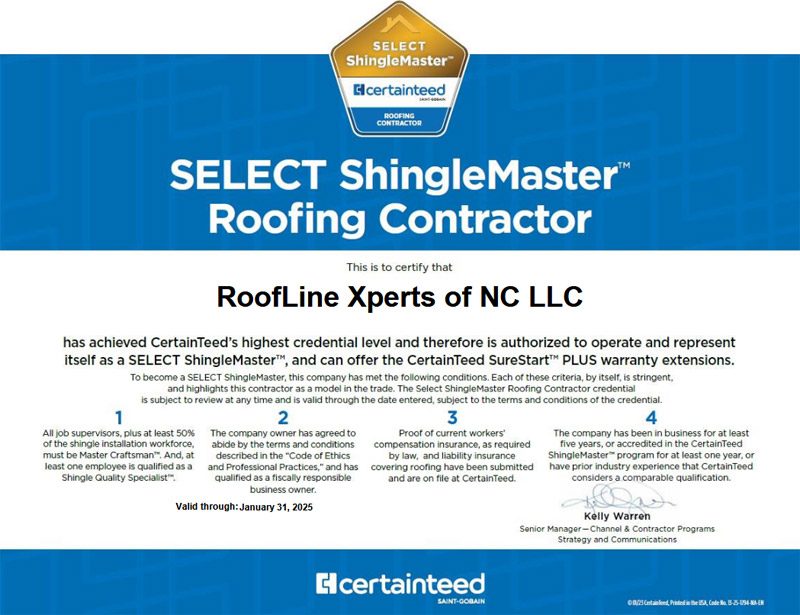 image shows logo for Roofline Xperts in Raleigh NC. Roofing, Roof Contractor, Roof Repairs, Roof Replacement