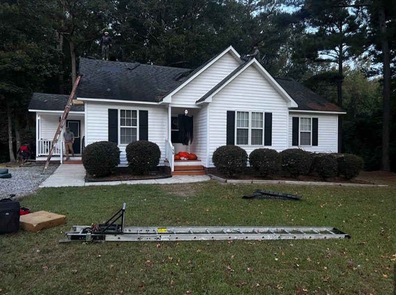 Call Roofline Xperts in Raleigh for a free no-hassle estimate! image shows completed roof replacement in Raleigh NC from Roofline Xperts